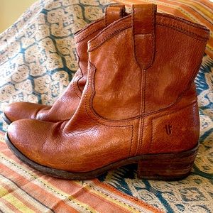 Frye Western Pull On Shortie Bootie in Cognac